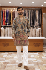 Men’s Heavy Embroidered Short Kurta Only – Trendy V-Neck Ethnic Wear