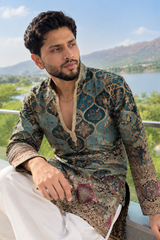 Men’s Heavy Embroidered Short Kurta Only – Trendy V-Neck Ethnic Wear
