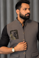 Premium Lion Grey Nehru Koti for Men