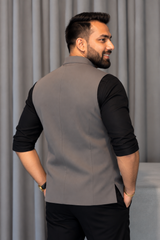 Premium Grey Flower Nehru Koti For Men