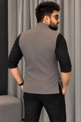 Premium Grey Embroidered Nehru Koti for Men