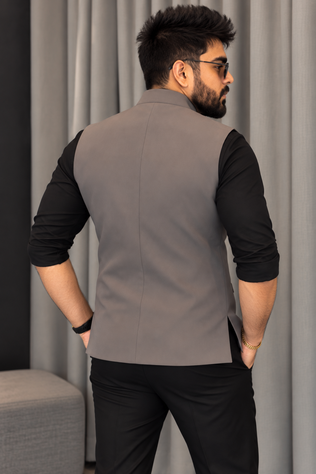 Premium Grey Embroidered Nehru Koti for Men