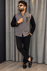 Premium Lion Grey Nehru Koti for Men