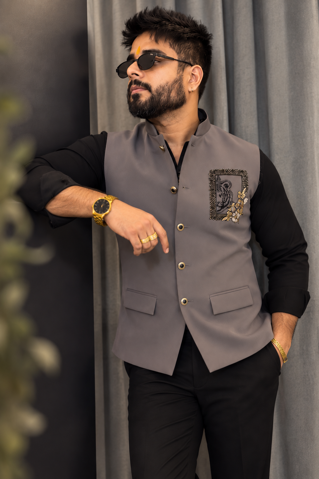 Premium Lion Grey Nehru Koti for Men