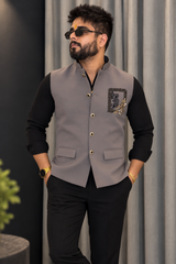 Premium Lion Grey Nehru Koti for Men