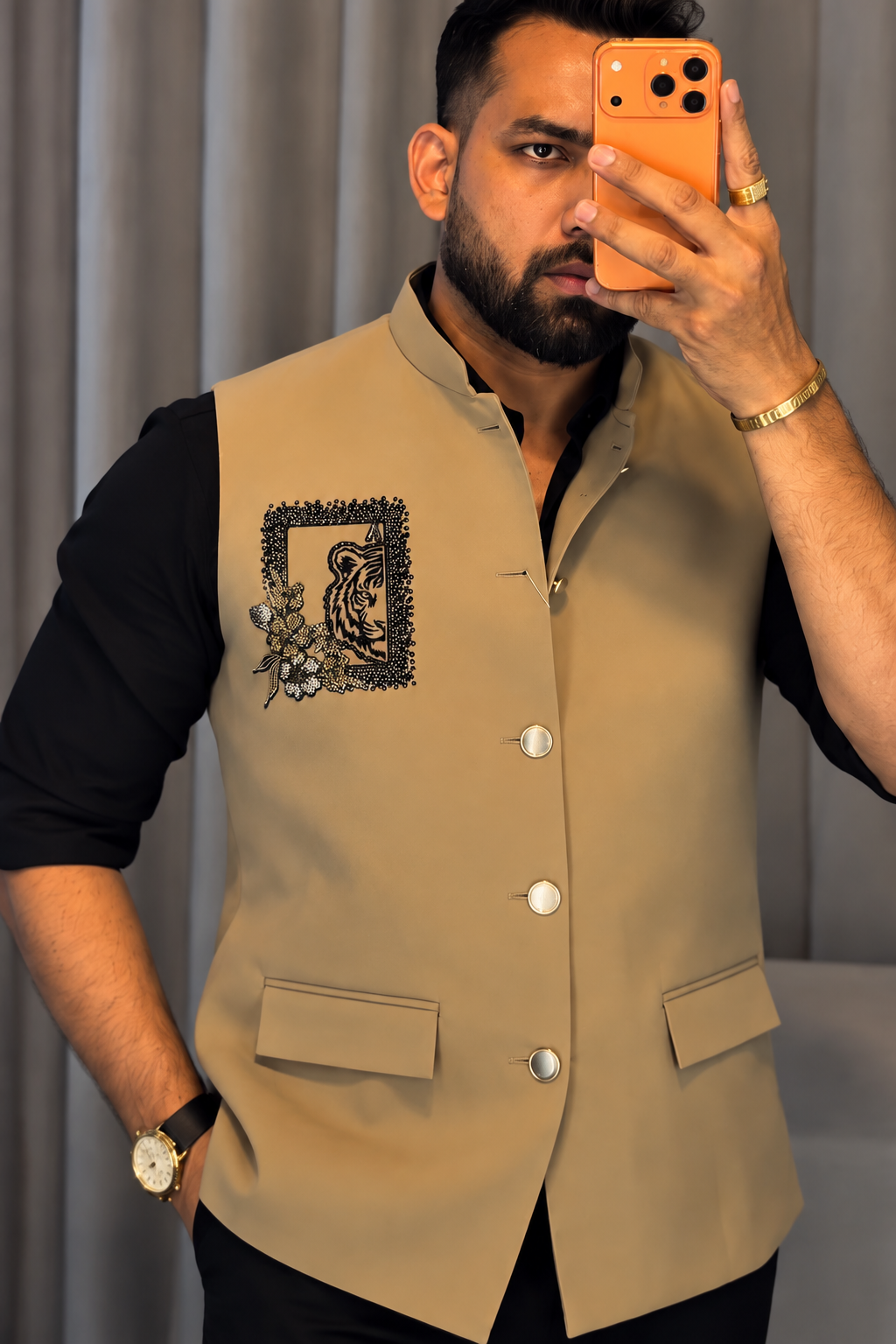 Premium Lion Beige Nehru Koti for Men