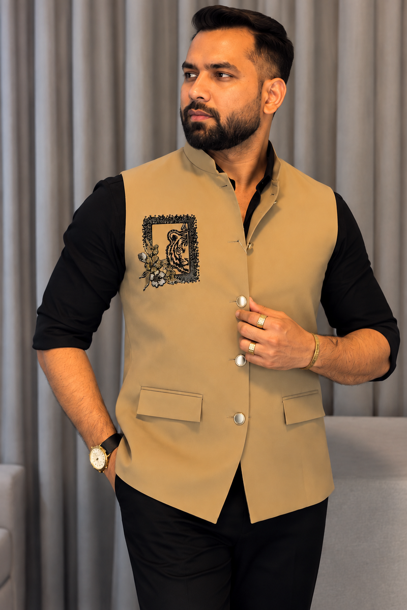 Premium Lion Beige Nehru Koti for Men