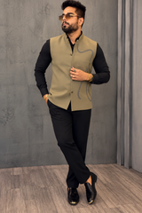 Premium Beige Well Designer Nehru Koti for Men