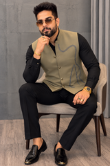 Premium Beige Well Designer Nehru Koti for Men
