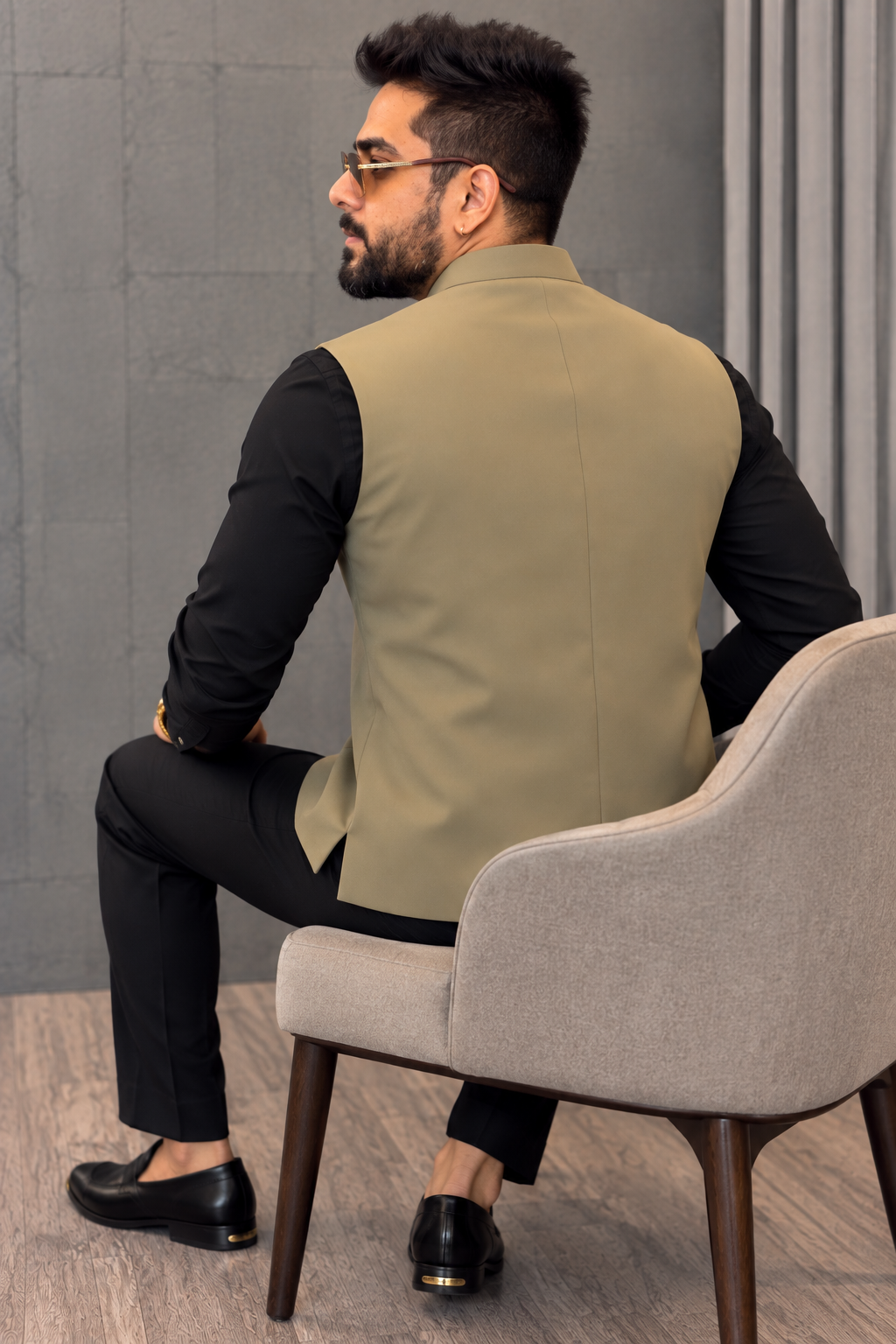 Premium Beige Well Designer Nehru Koti for Men