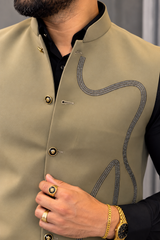 Premium Beige Well Designer Nehru Koti for Men
