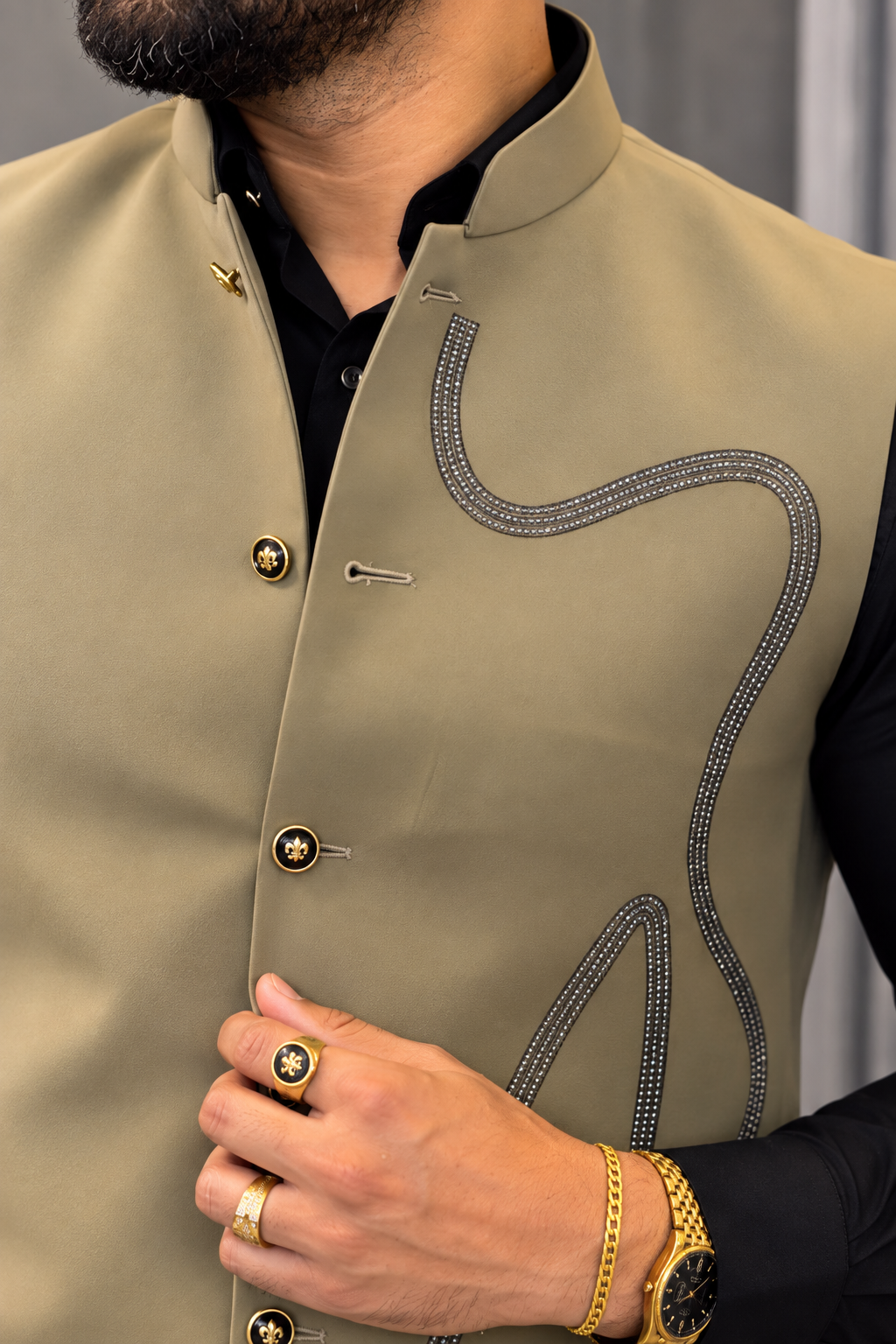 Premium Beige Well Designer Nehru Koti for Men
