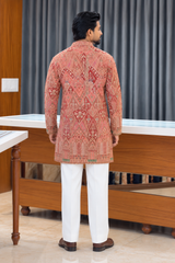Premium Rose Pink Embroidered Kurta Pant Set for Men