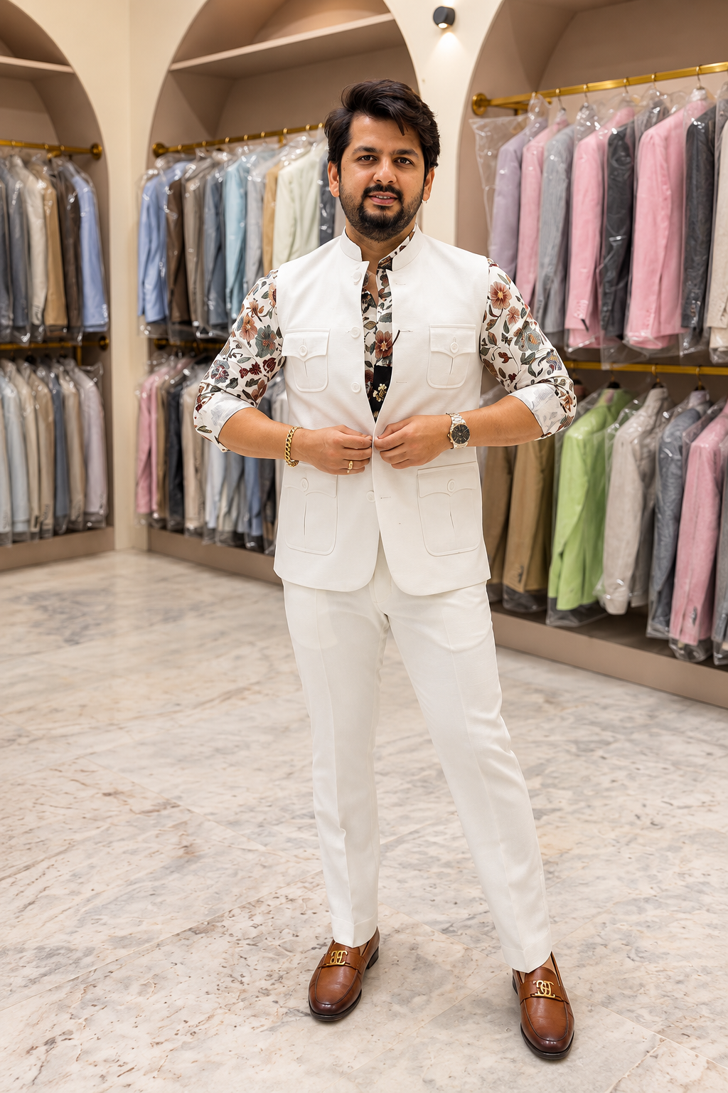 Premium Men’s White 4-Pocket Koti