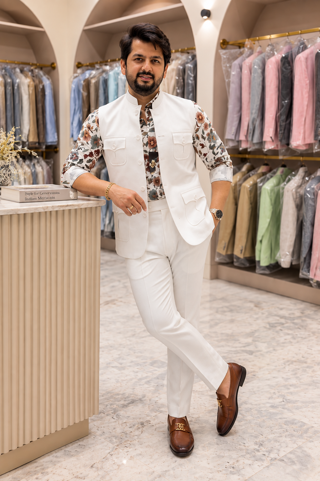 Premium Men’s White 4-Pocket Koti