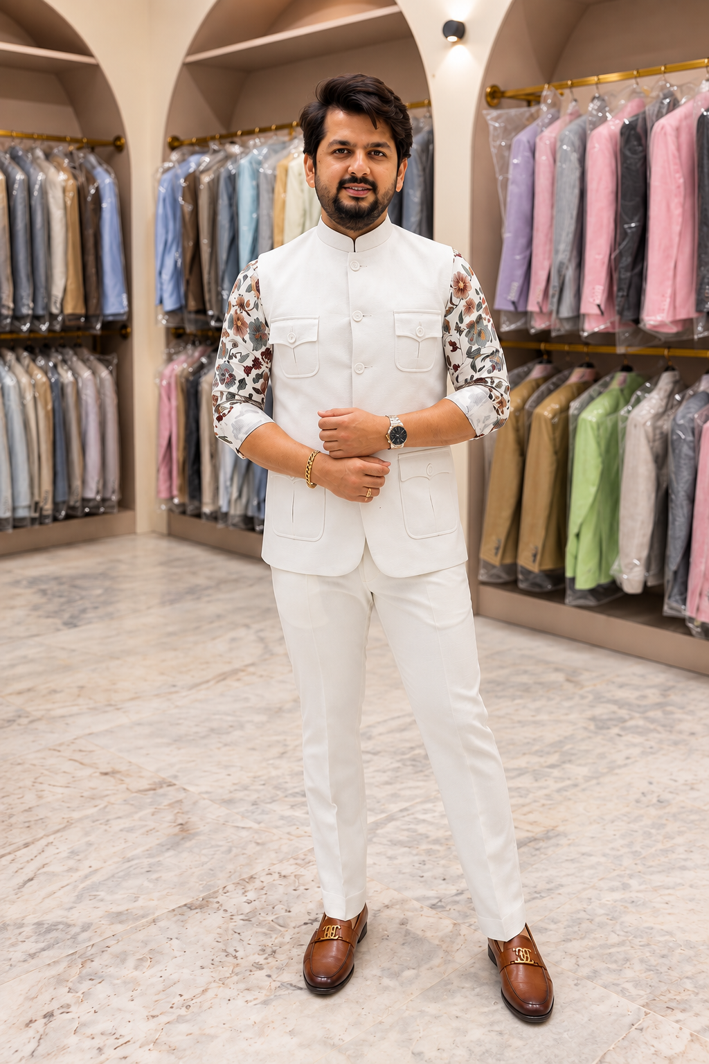 Premium Men’s White 4-Pocket Koti